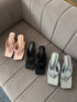 Open Square Toe Slid On Kitten Heels